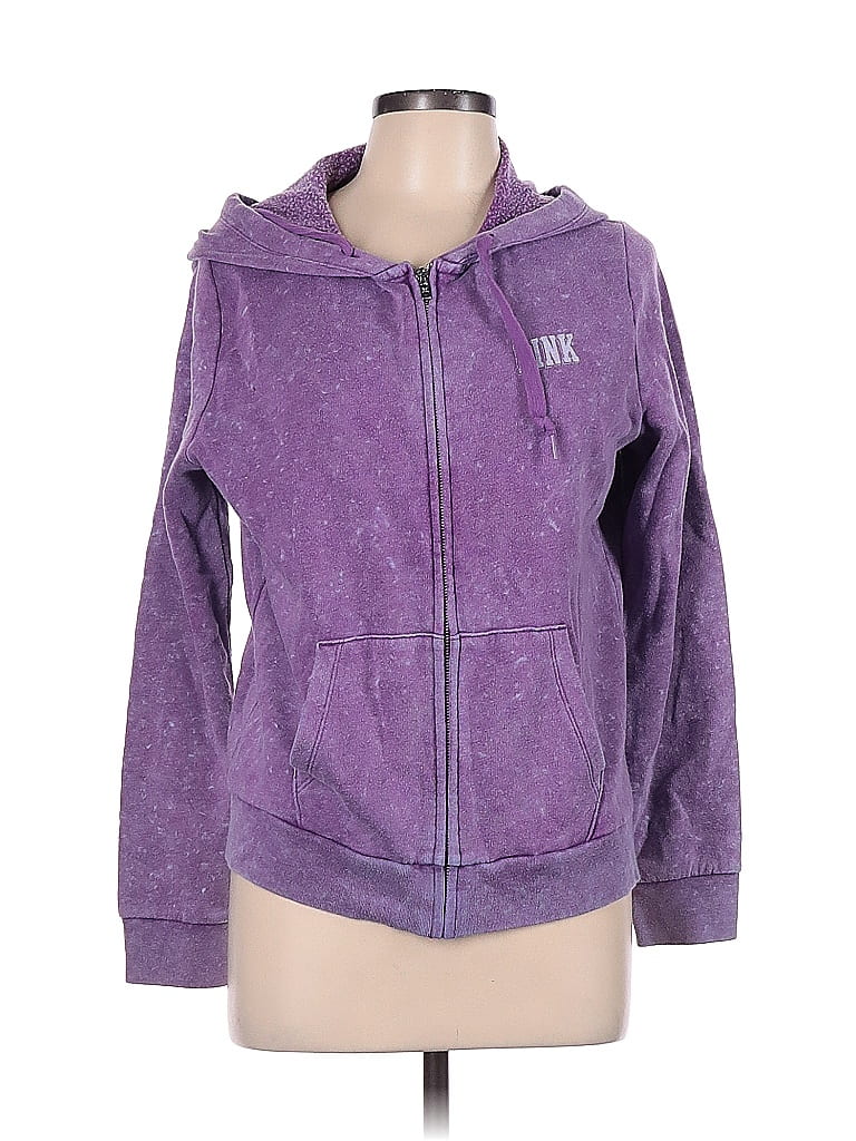 Victoria's Secret Pink Solid Purple Zip Up Hoodie Size L 45 off