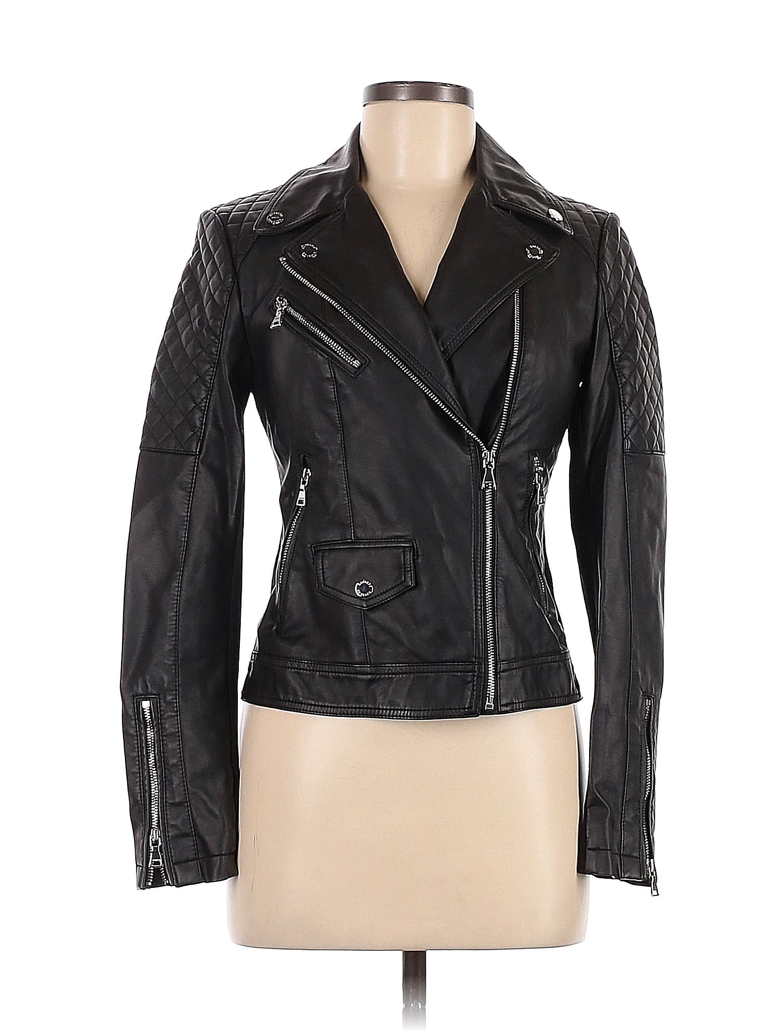 Express 100% Rayon Black Faux Leather Jacket Size XS - 70% off | thredUP