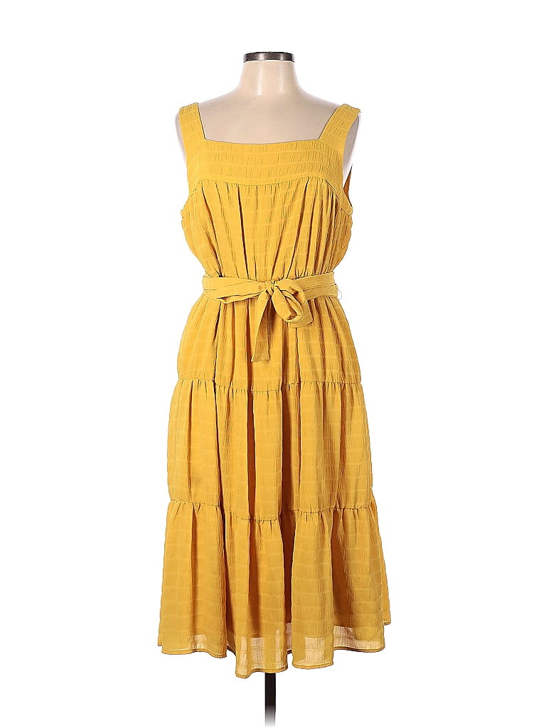 Slate & Willow 100% Polyester Solid Yellow Casual Dress Size 12 - photo 1