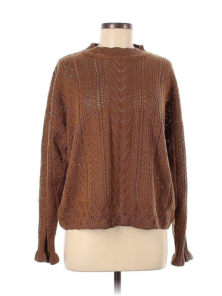 Peach Love 100% Acrylic Tortoise Chevron-herringbone Brown Pullover Sweater Size M - photo 1