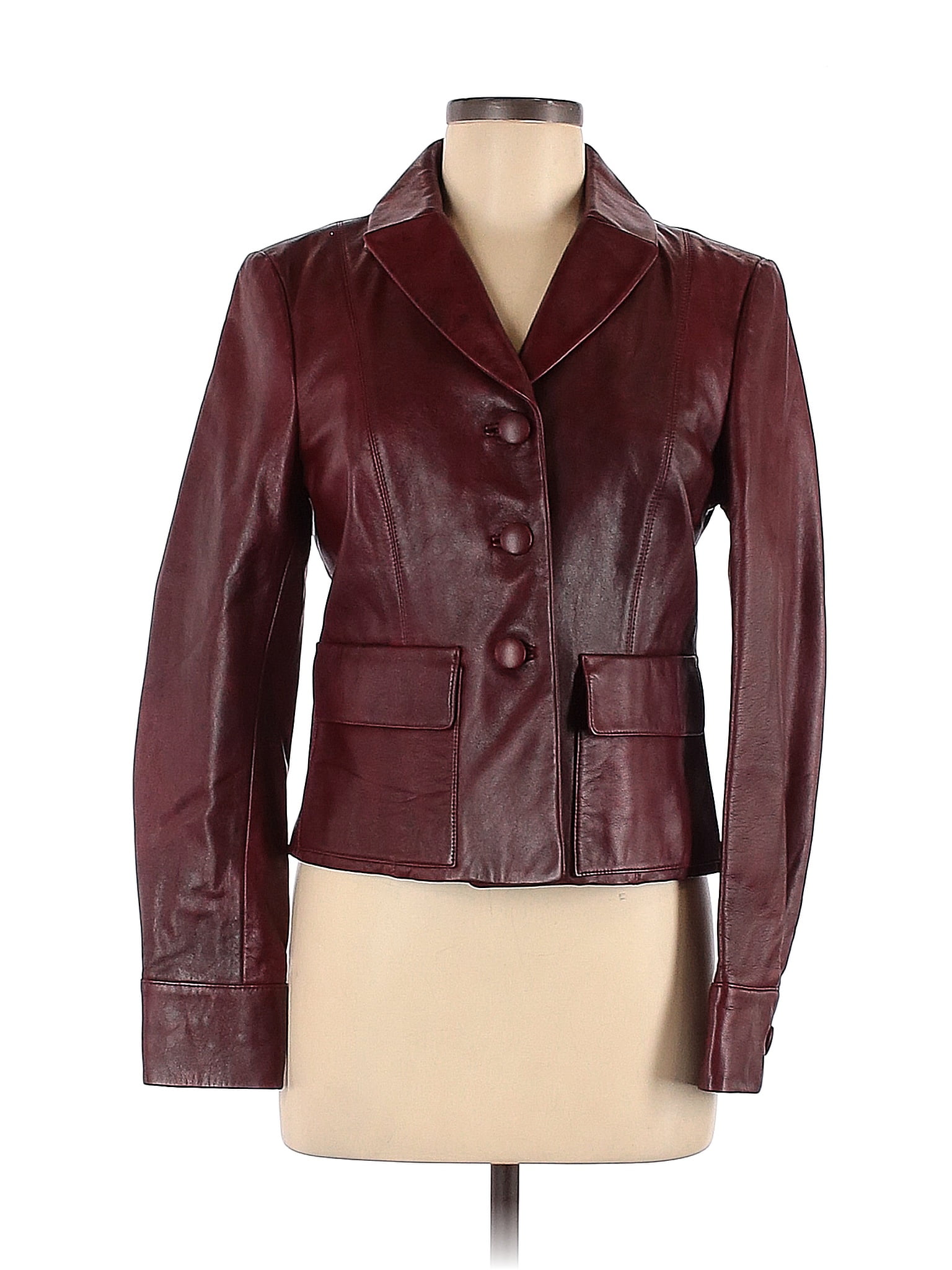 Anne Klein 100% Acetate Burgundy Faux Leather Jacket Size XS - 71% off ...