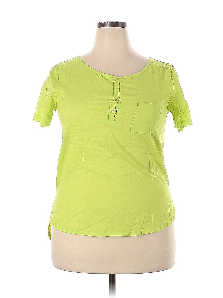 Pre-owned Assorted Brands Short Sleeve Henley Shirt In Green