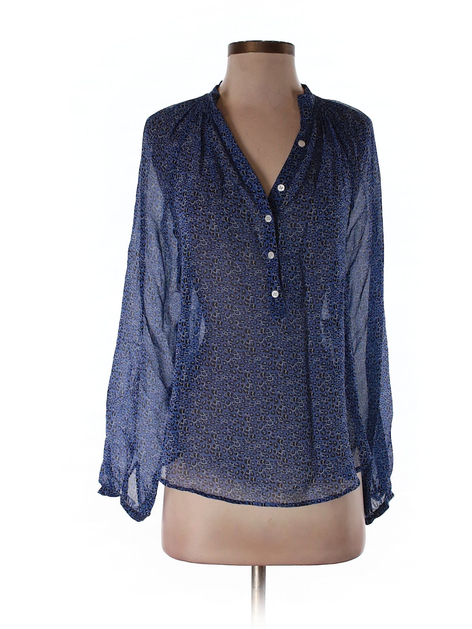 Yumi Kim 100% Silk Print Dark Blue Long Sleeve Silk Top Size XS - 97% ...