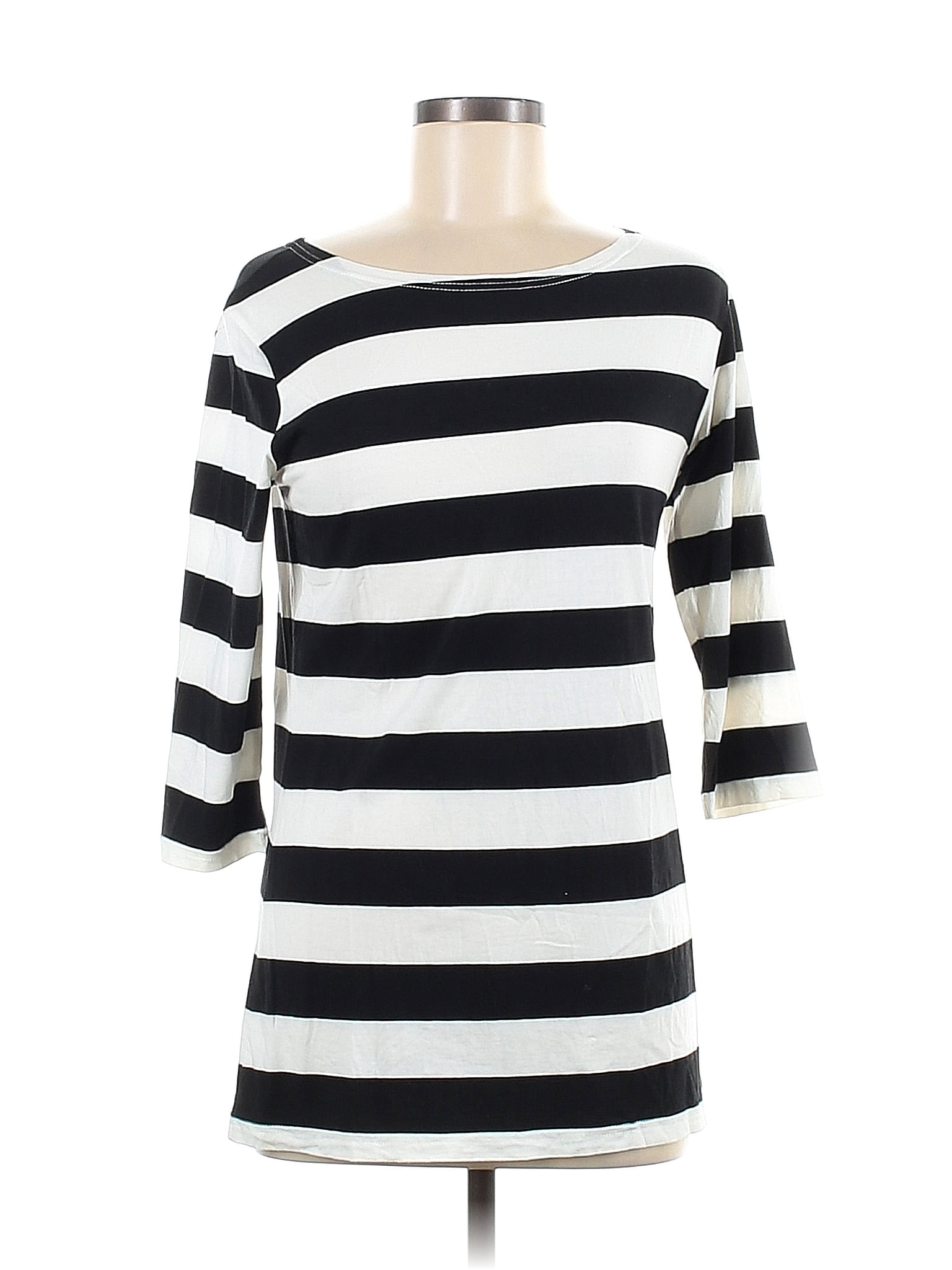 Camii Mia Women's 3/4 Sleeves Cotton Stripe T-Shirt (X-Large, Black White)  : : Clothing, Shoes & Accessories