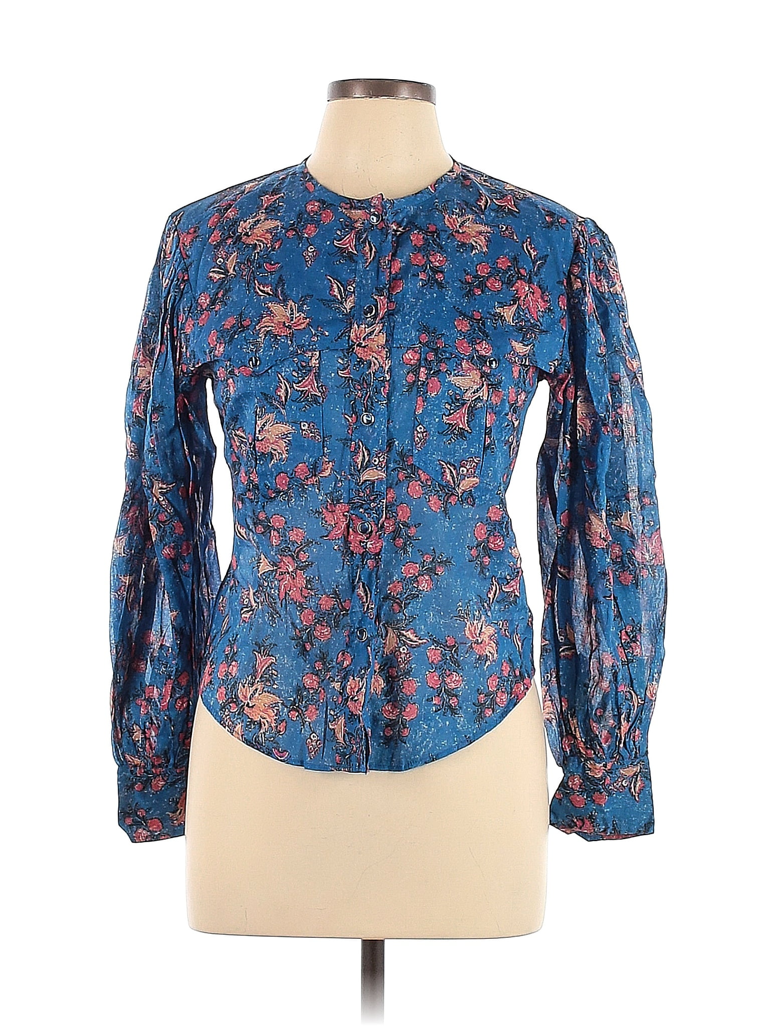 Étoile Isabel Marant 100% Cotton Floral Blue Long Sleeve Button-Down ...