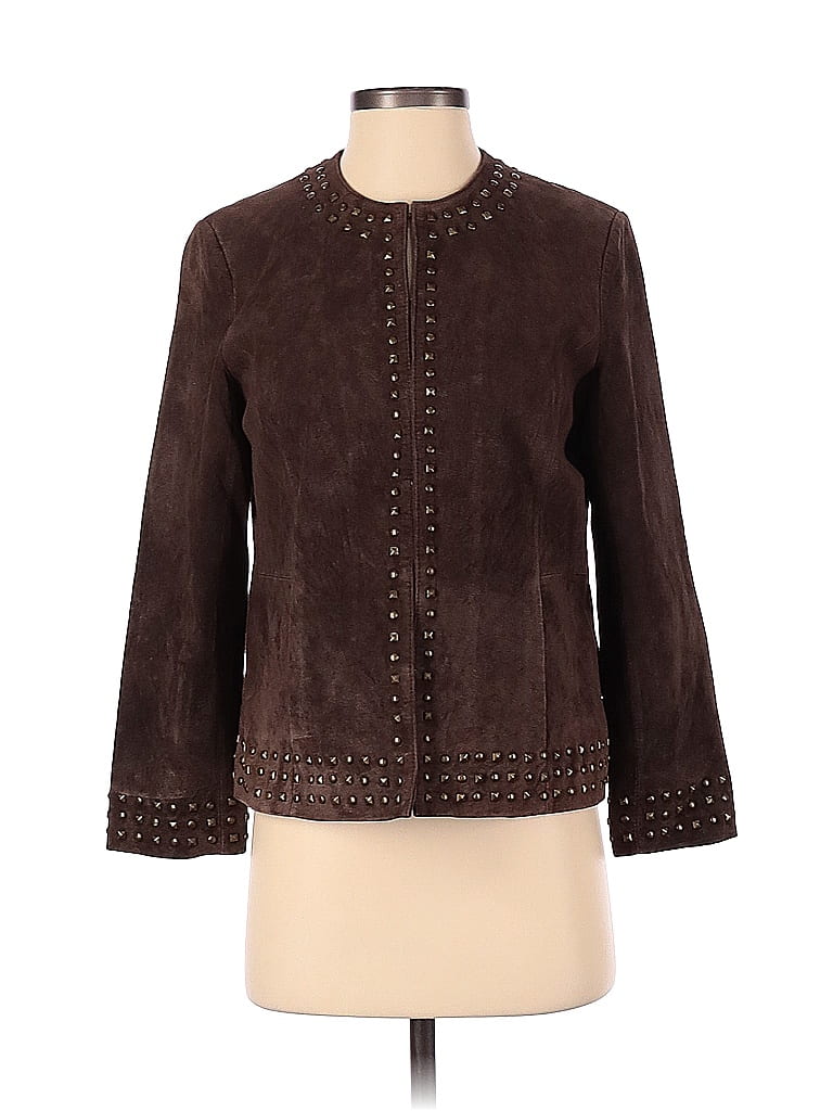 Lands' End 100 Leather Brown Leather Jacket Size S (Petite) 75 off