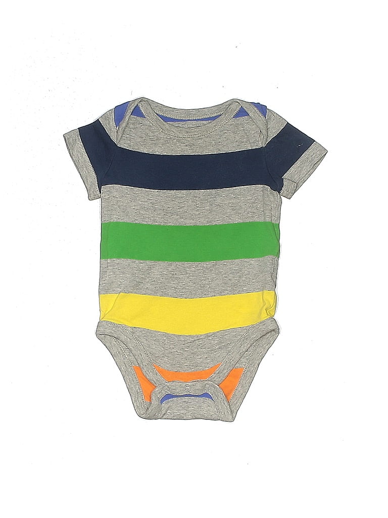 Baby Gap 100% Cotton Stripes Color Block Gray Short Sleeve Onesie Size 3-6 mo - photo 1