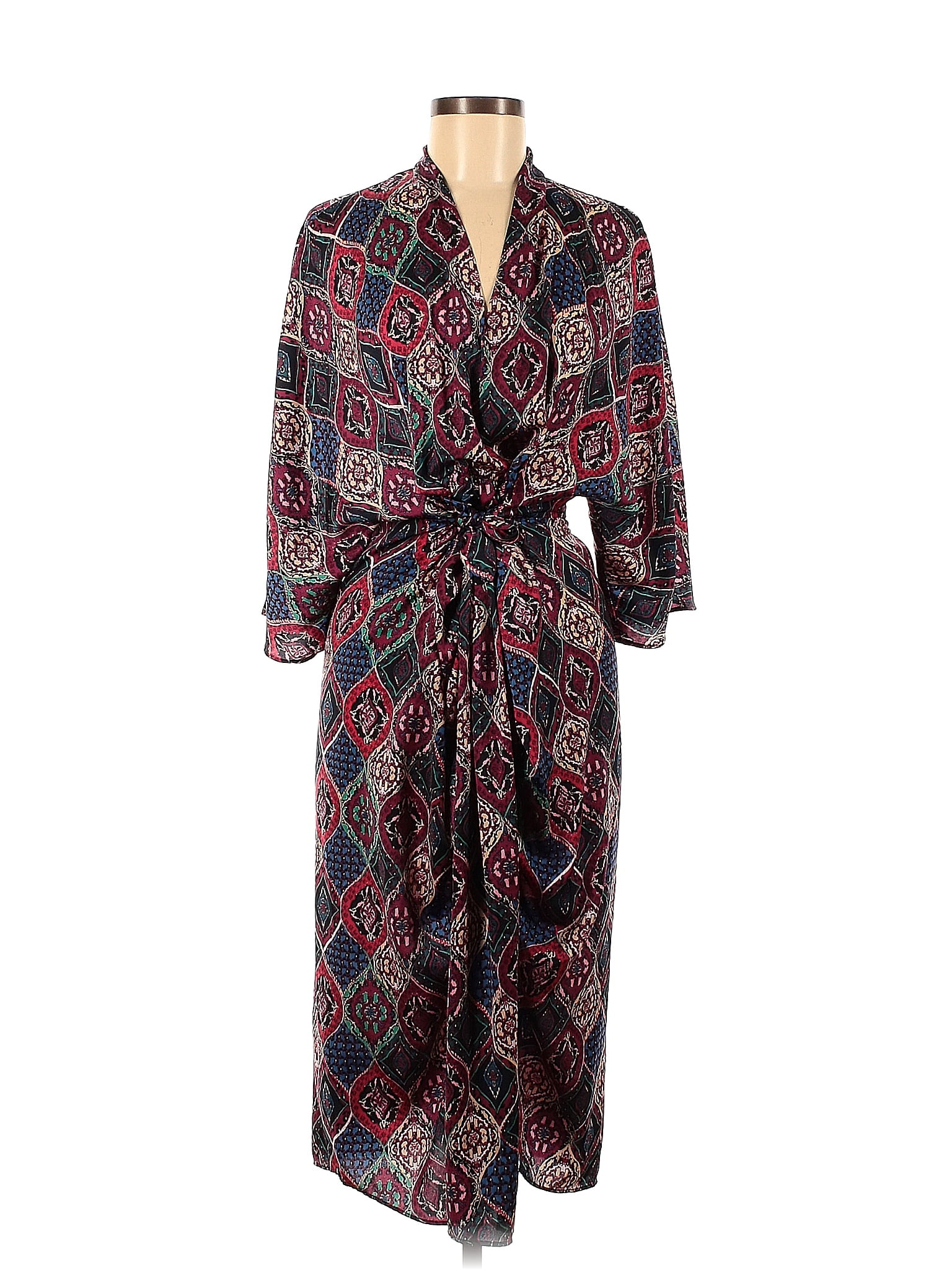 Anthropologie 100 Polyester Multi Color Burgundy Casual Dress Size M