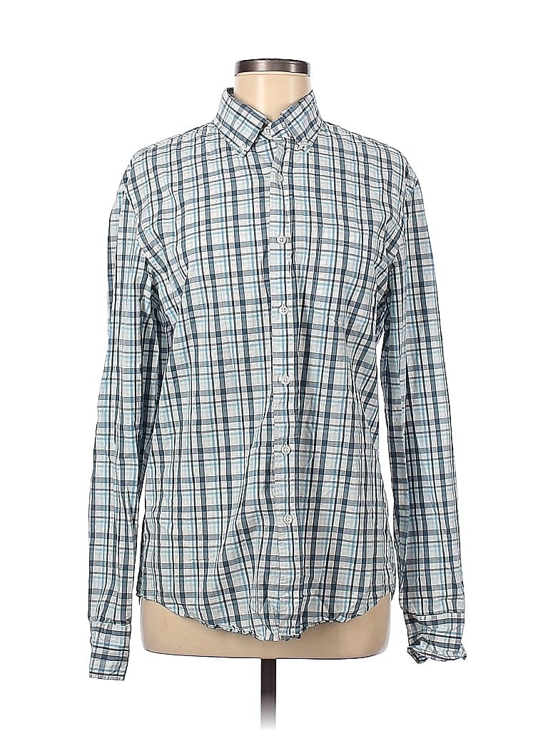 J.Crew Factory Store Checkered-gingham Plaid Blue Long Sleeve Button-Down Shirt Size M - photo 1