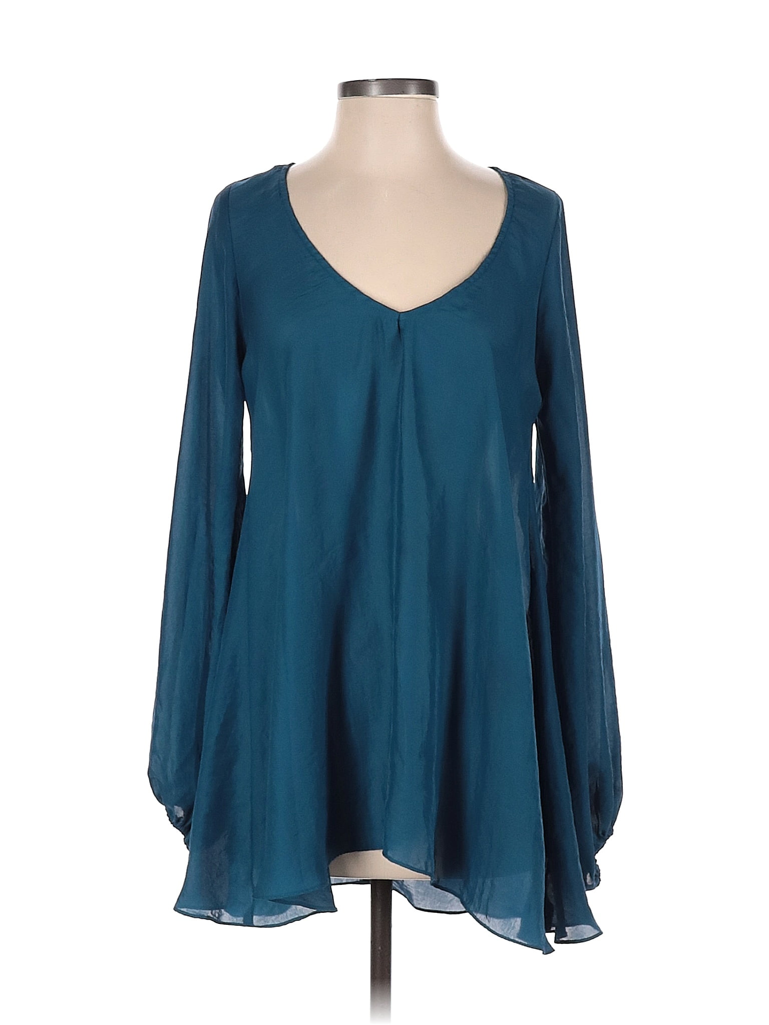 Show Me Your Mumu 100% Polyester Teal Blue Long Sleeve Blouse Size S ...
