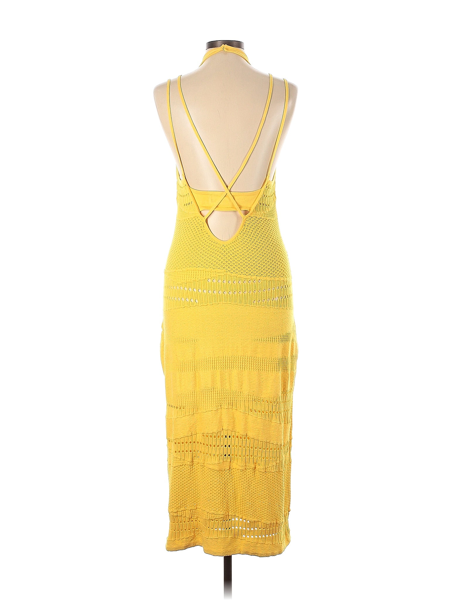 Esteban Cortazar Collective Yellow Crochet Midi Dress Size L 76