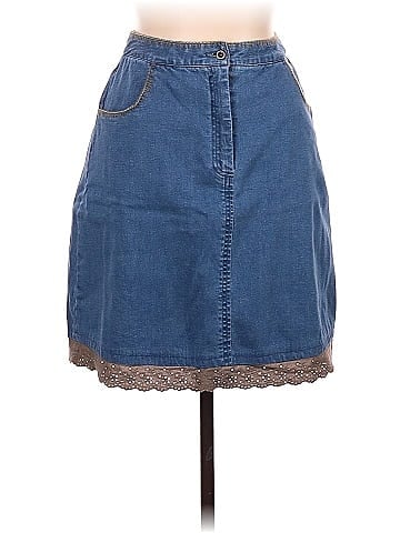 J.Jill Solid Blue Denim Skirt Size 6 (Petite) - 73% off