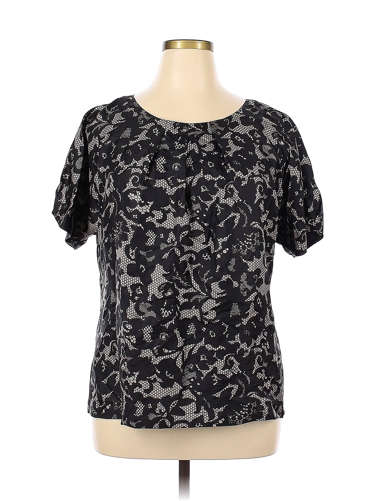 Banana Republic 100% Silk Floral Black Short Sleeve Silk Top Size XL ...