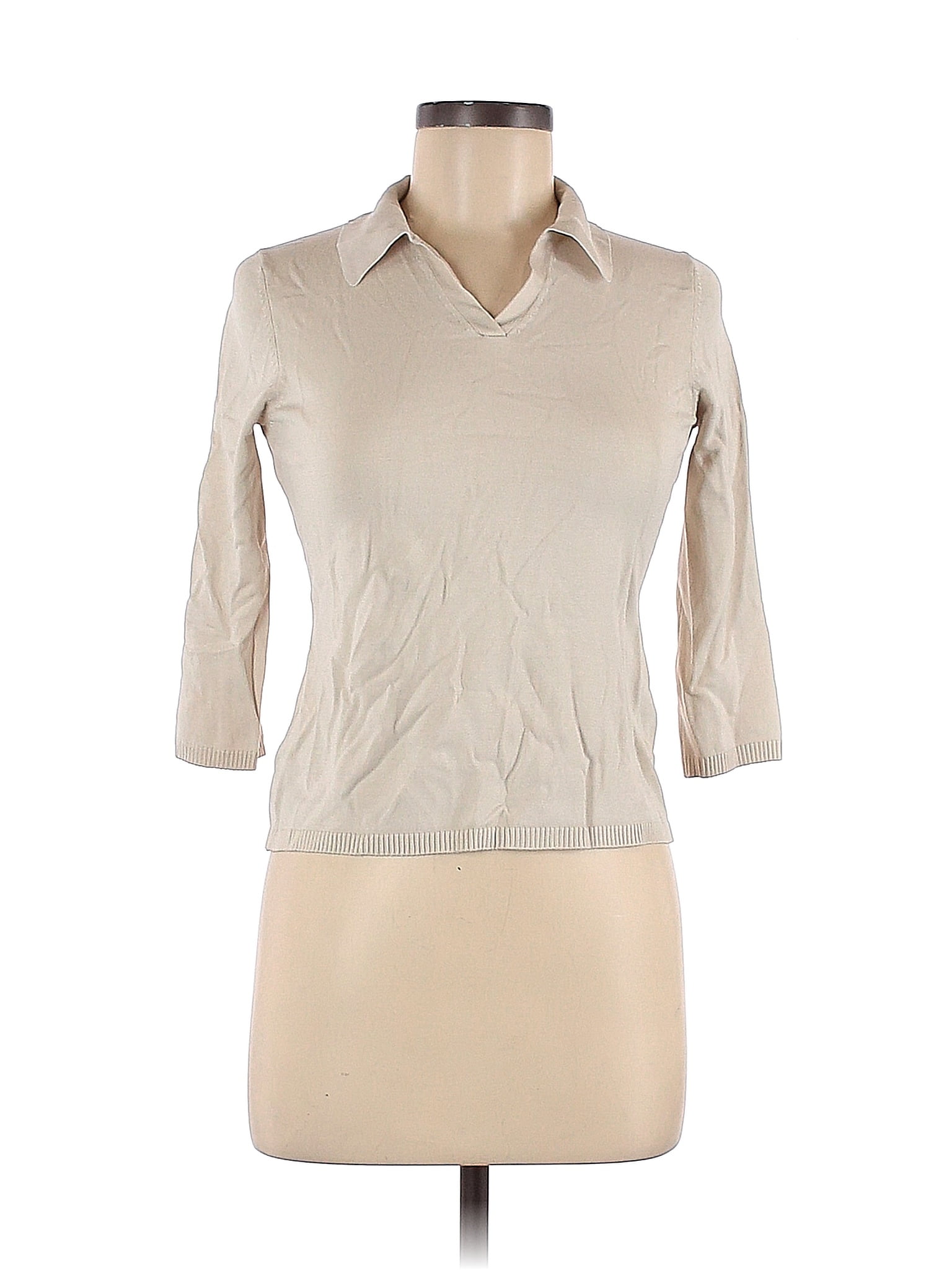 Josephine Chaus Solid Tan 3/4 Sleeve Silk Top Size P - 84% off
