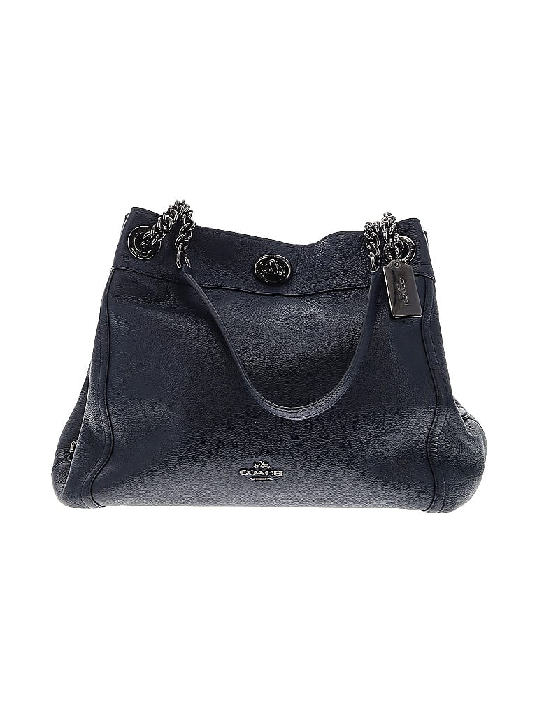 Coach 100% Leather Solid Black Blue Leather Shoulder Bag One Size - 75% ...