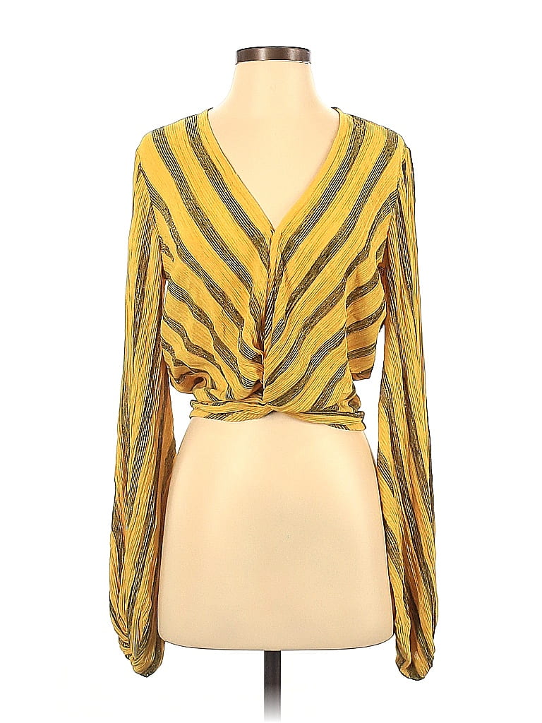 Ramy Brook Stripes Yellow Long Sleeve Top Size S - photo 1