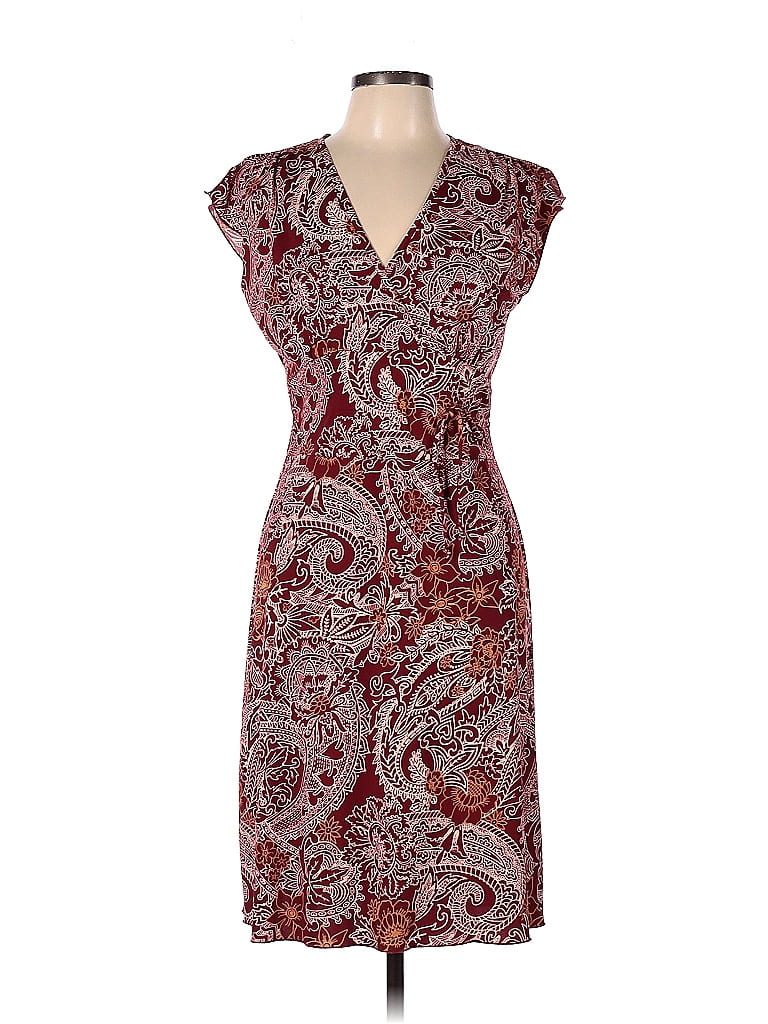 Be Smart 100% Polyester Damask Paisley Baroque Print Batik Brocade Burgundy Red Casual Dress Size 13 - photo 1
