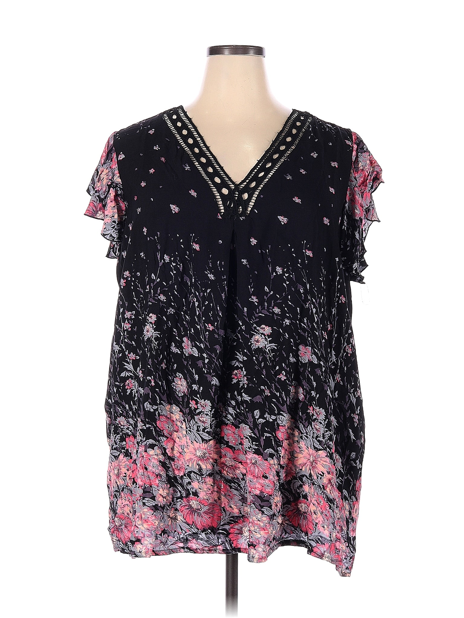 Suzanne Betro 100% Rayon Black Short Sleeve Blouse Size 4X (Plus) - 73% ...