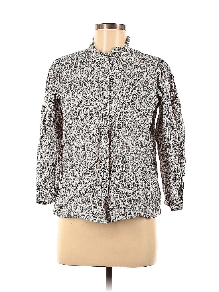 Gap 100% Cotton Damask Gray Long Sleeve Button-Down Shirt Size M - photo 1