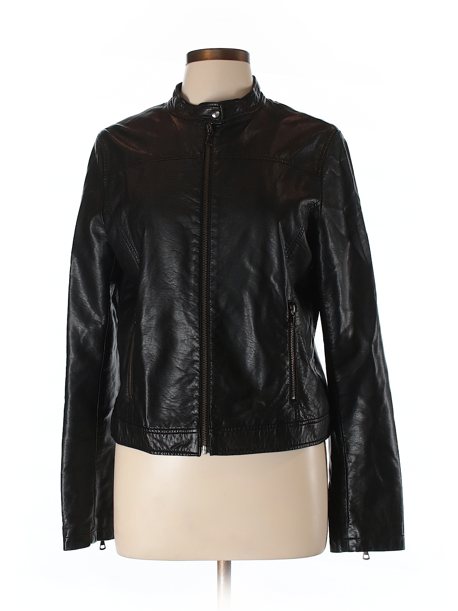 Uniqlo Solid Black Faux Leather Jacket Size L - 61% off | thredUP