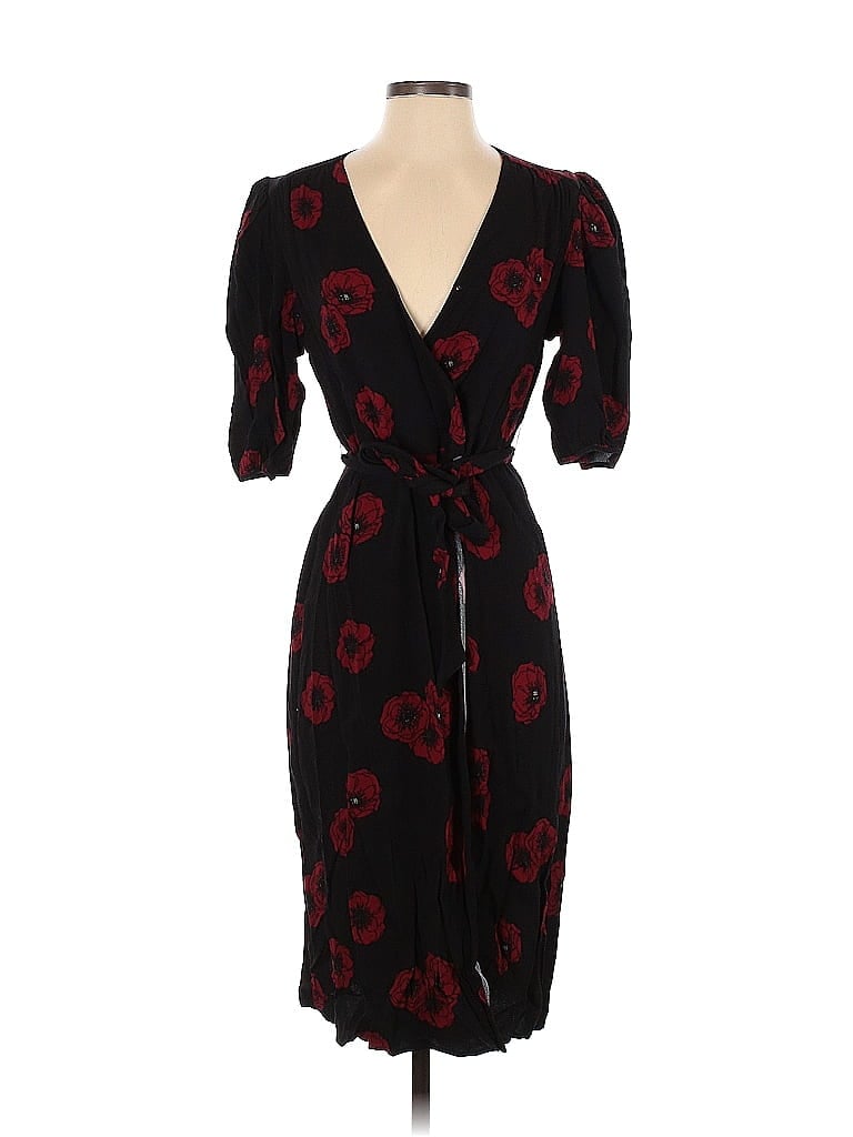 Rouje Paris 100% Viscose Floral Black Red Casual Dress Size 36 (EU ...