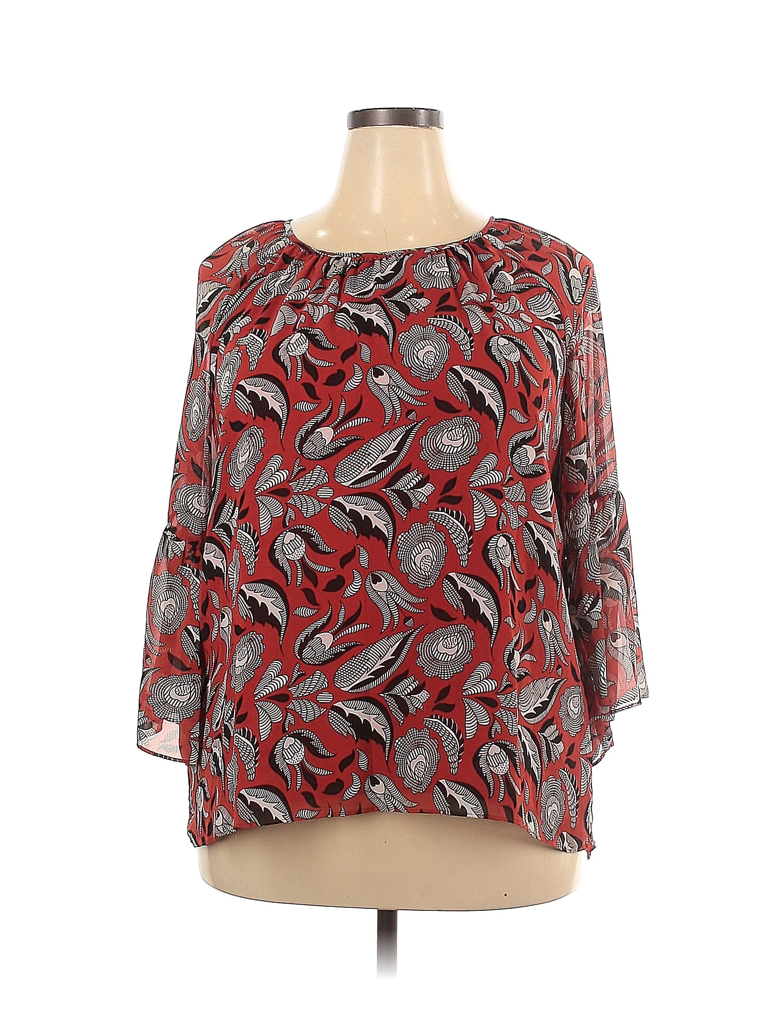 Blouse Femme Cato Taille 14/16W - Rouge & Noir - Manches 3/4 - Occasion Très Bon état