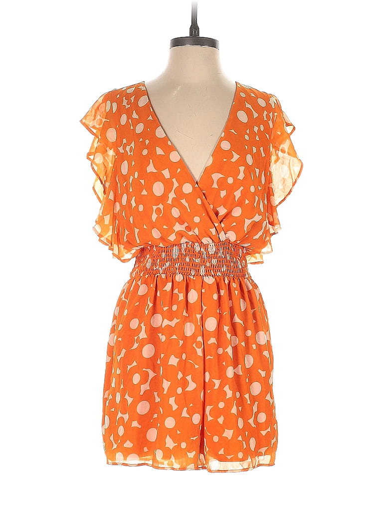 Slate & Willow 100% Polyester Orange Orange Floral Ruched Romper Size M - photo 1