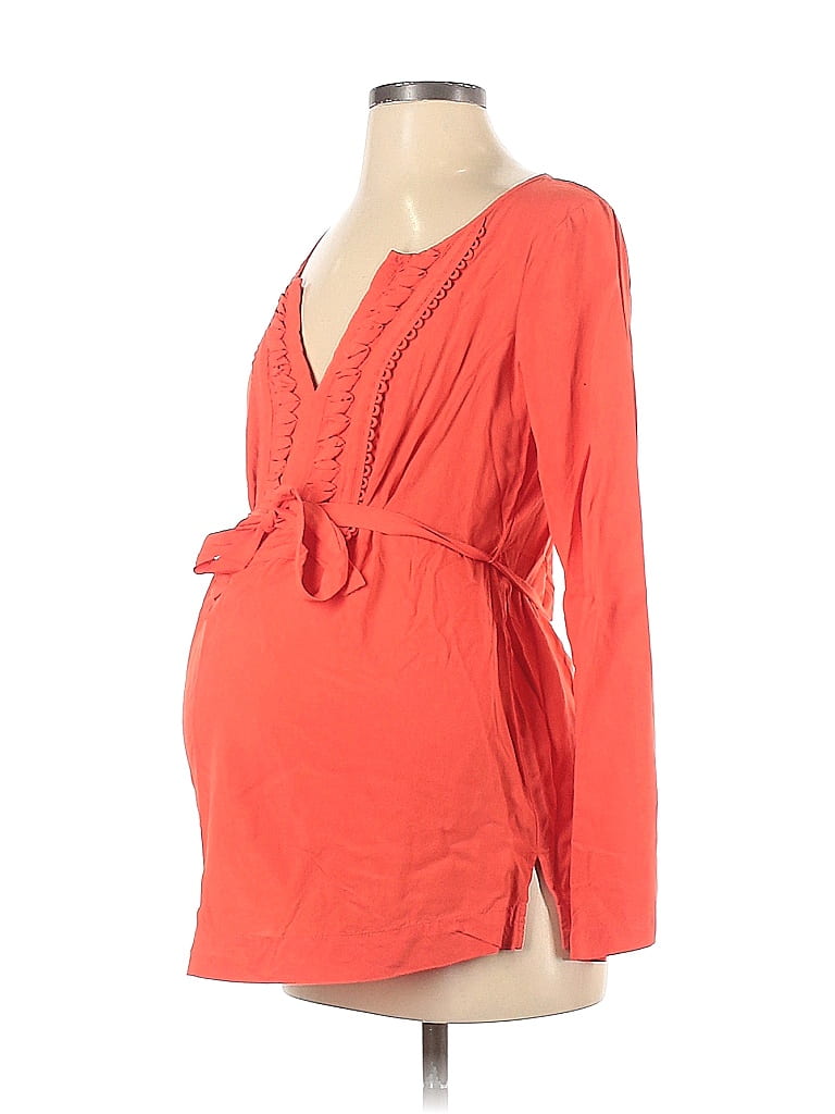 A Pea in the Pod Orange Red Long Sleeve Blouse Size S (Maternity) - photo 1