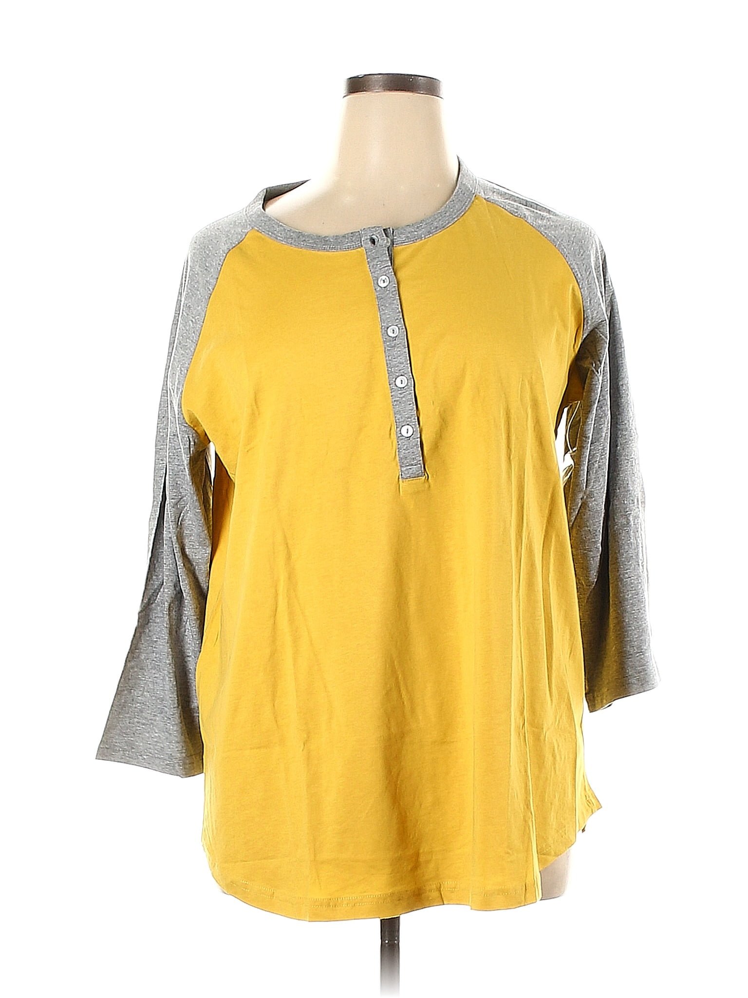 Anthony Richards Color Block Yellow Long Sleeve Henley Size 1X (Plus ...
