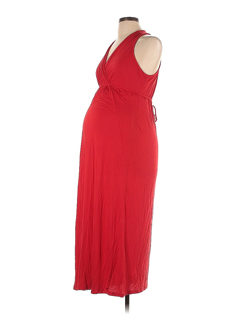 Motherhood Solid Red Casual Dress Size LG Petite (Maternity) - photo 1