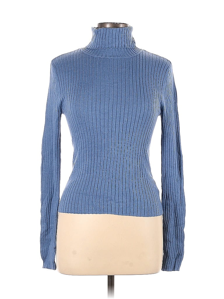 American Eagle Outfitters Color Block Solid Blue Turtleneck Sweater ...