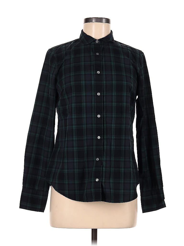 J.Crew 100% Cotton Checkered-gingham Plaid Green Long Sleeve Button ...