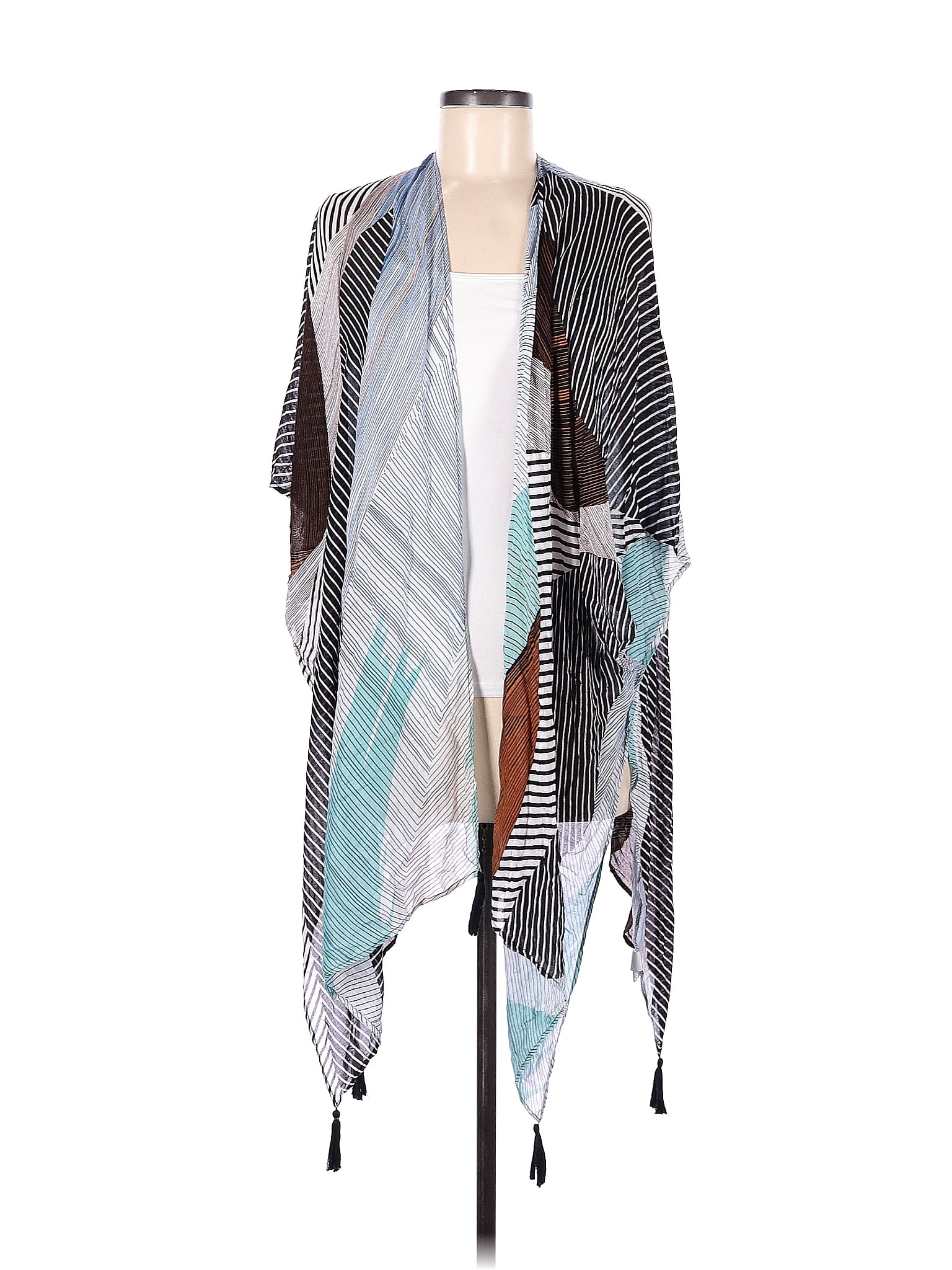 Moss Rose 100 Viscose Stripes Multi Color Blue Kimono One Size 51