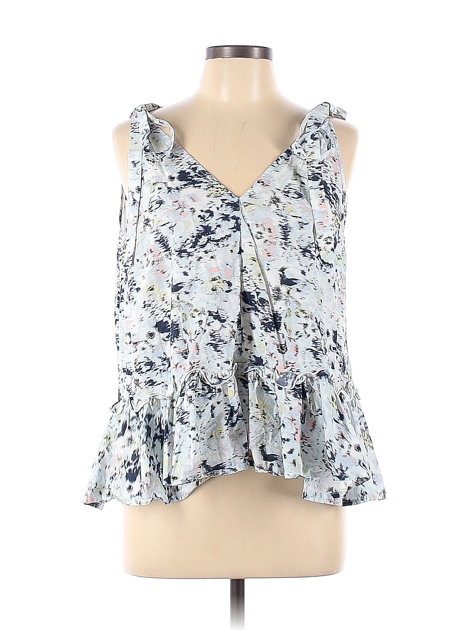 Jason Wu 100% Cotton Floral White Blue Blurred Magnolia Top Size 10