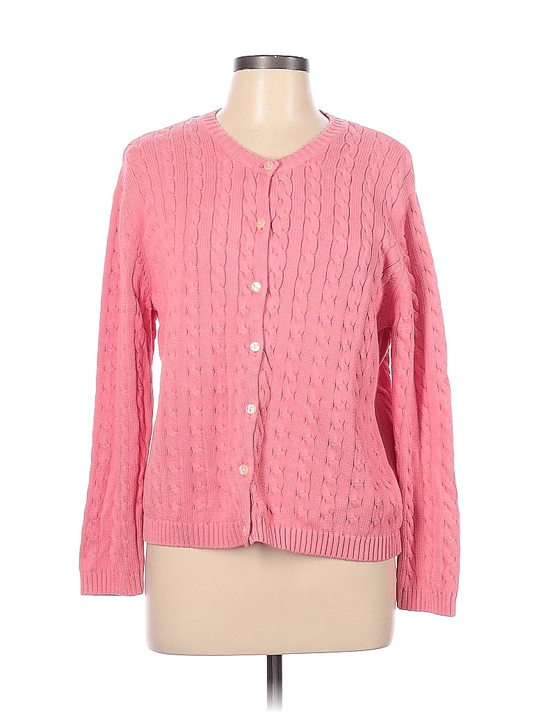 Appleseeds 100 Cotton Color Block Solid Pink Cardigan Size L 66 off