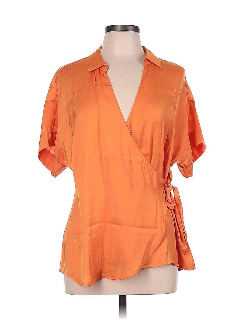 Iman 100 Polyester Orange Short Sleeve Blouse Size L 75 Off Thredup