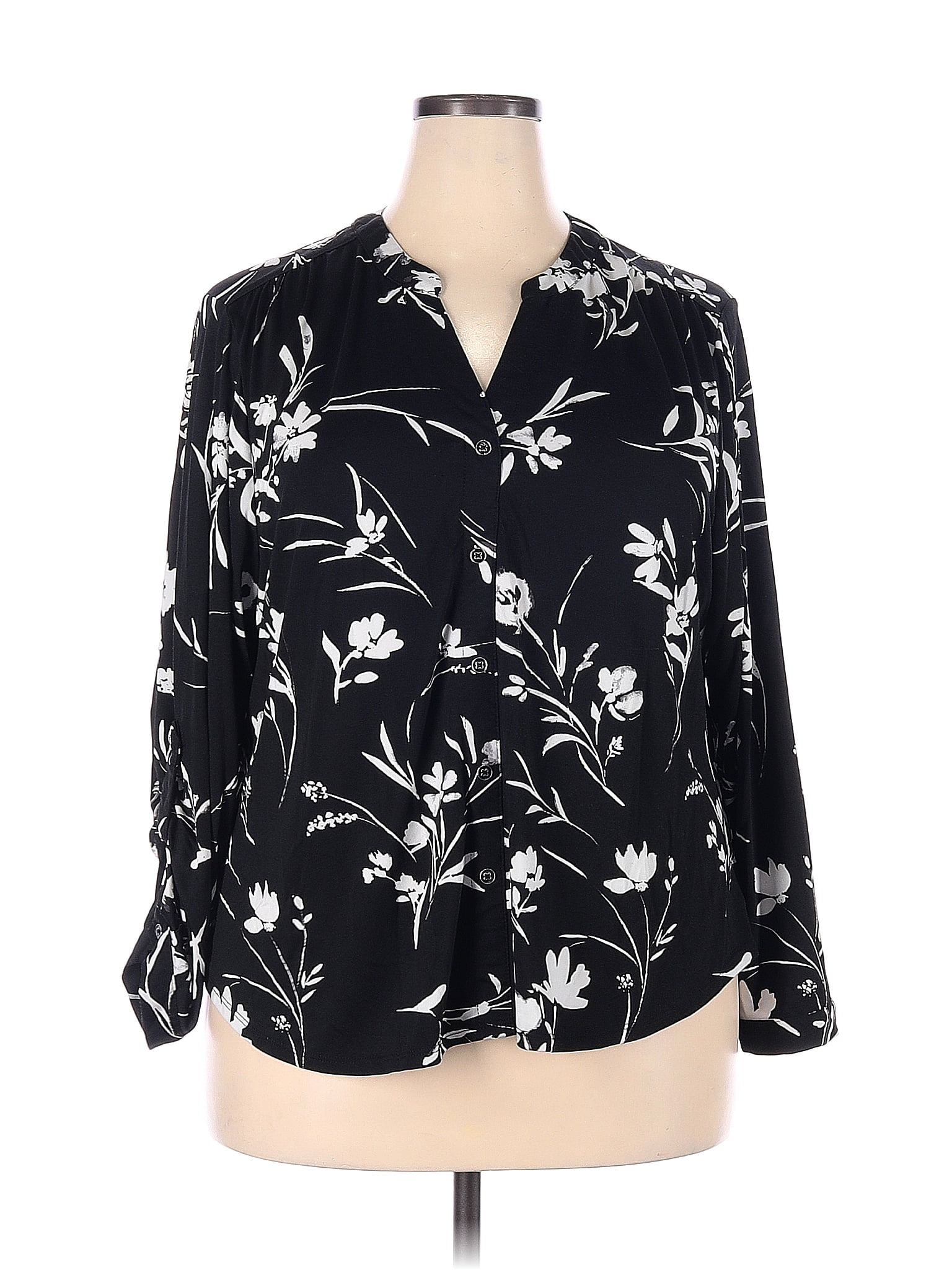 Zac And Rachel Floral Black Long Sleeve Blouse Size 2x Plus 52 Off