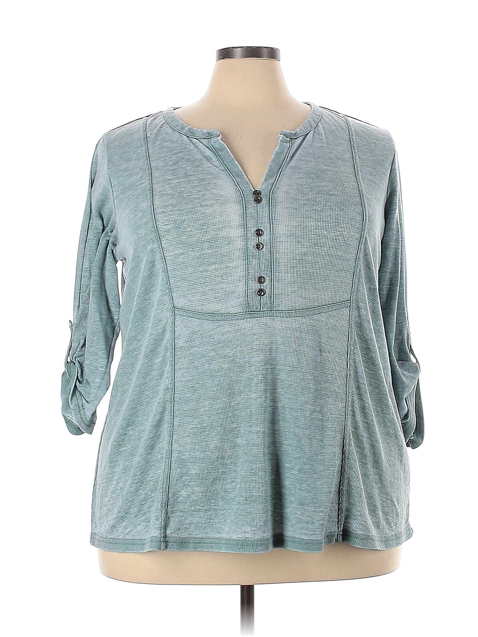 Jane and Delancey Teal Long Sleeve Henley Size 3X (Plus) - 49% off ...