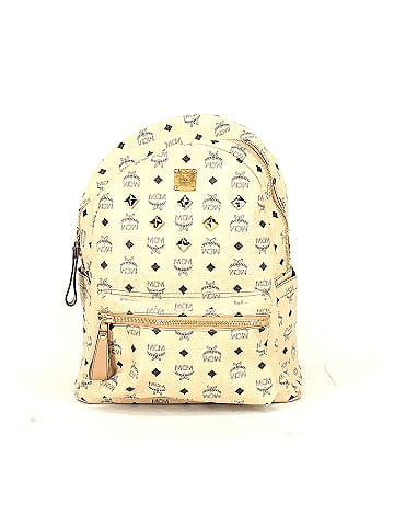 MCM 100 Coated Canvas Ivory Large Front Stark Studded Backpack