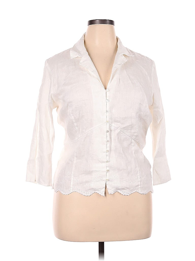 Valerie Separates 100% Linen White Long Sleeve Button-Down Shirt Size ...