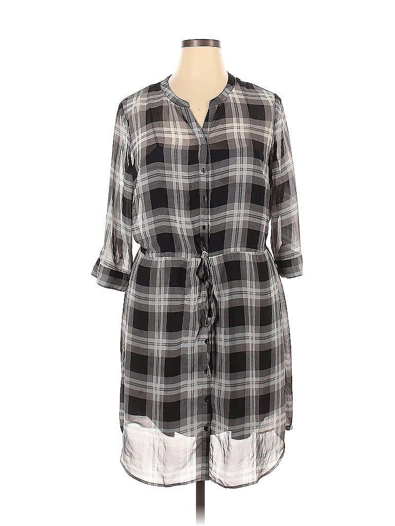 Old Navy 100% Polyester Plaid Gray Casual Dress Size XL - photo 1