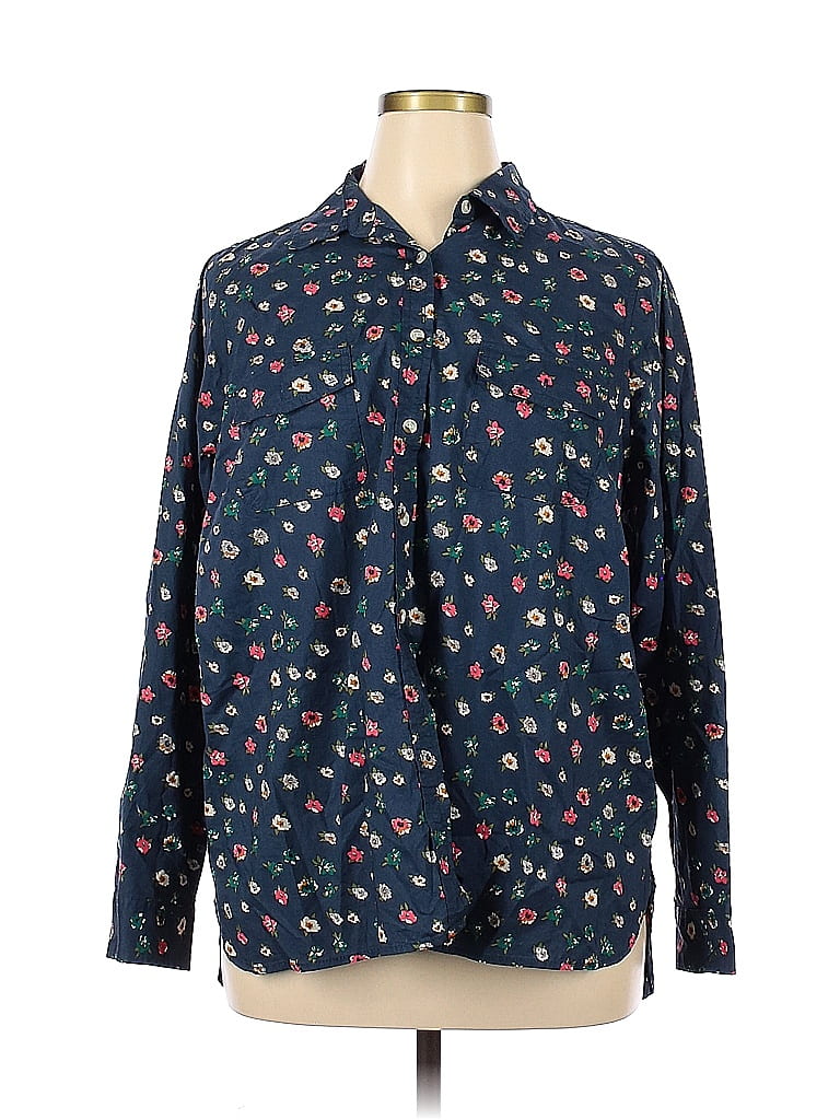 SONOMA life + style 100% Cotton Floral Blue Long Sleeve Button-Down ...