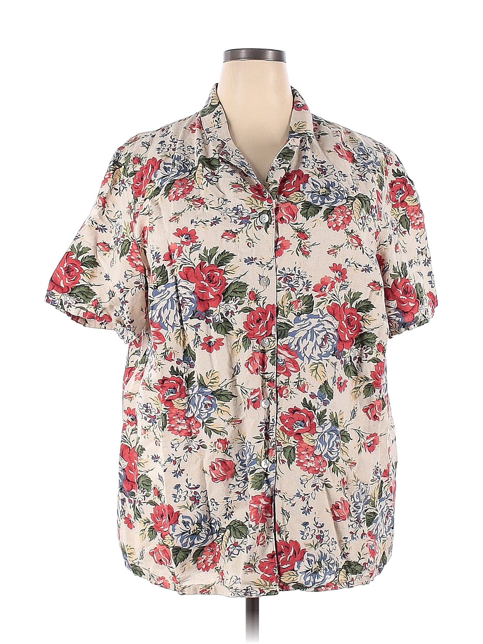 Casual Corner Annex Floral Red Short Sleeve Button-Down Shirt Size 2X ...