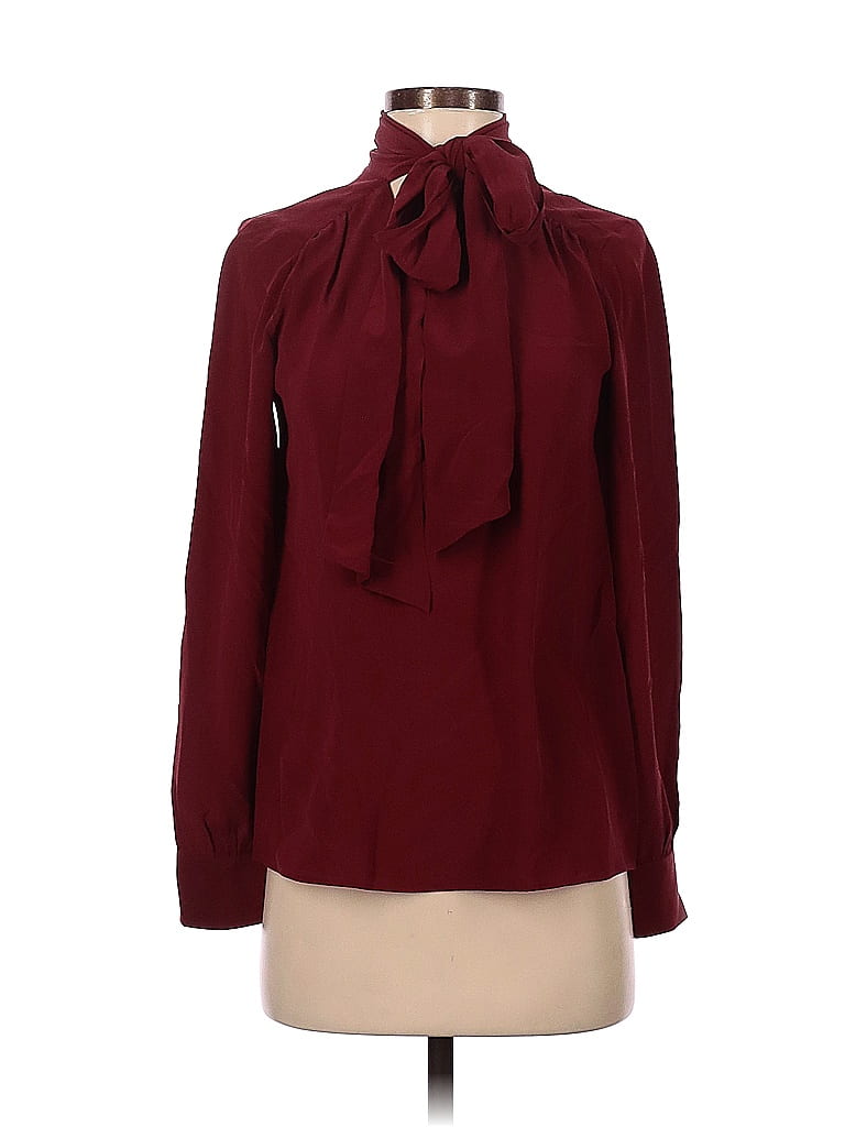 Ann Taylor 100 Silk Solid Maroon Burgundy Long Sleeve Silk Top Size