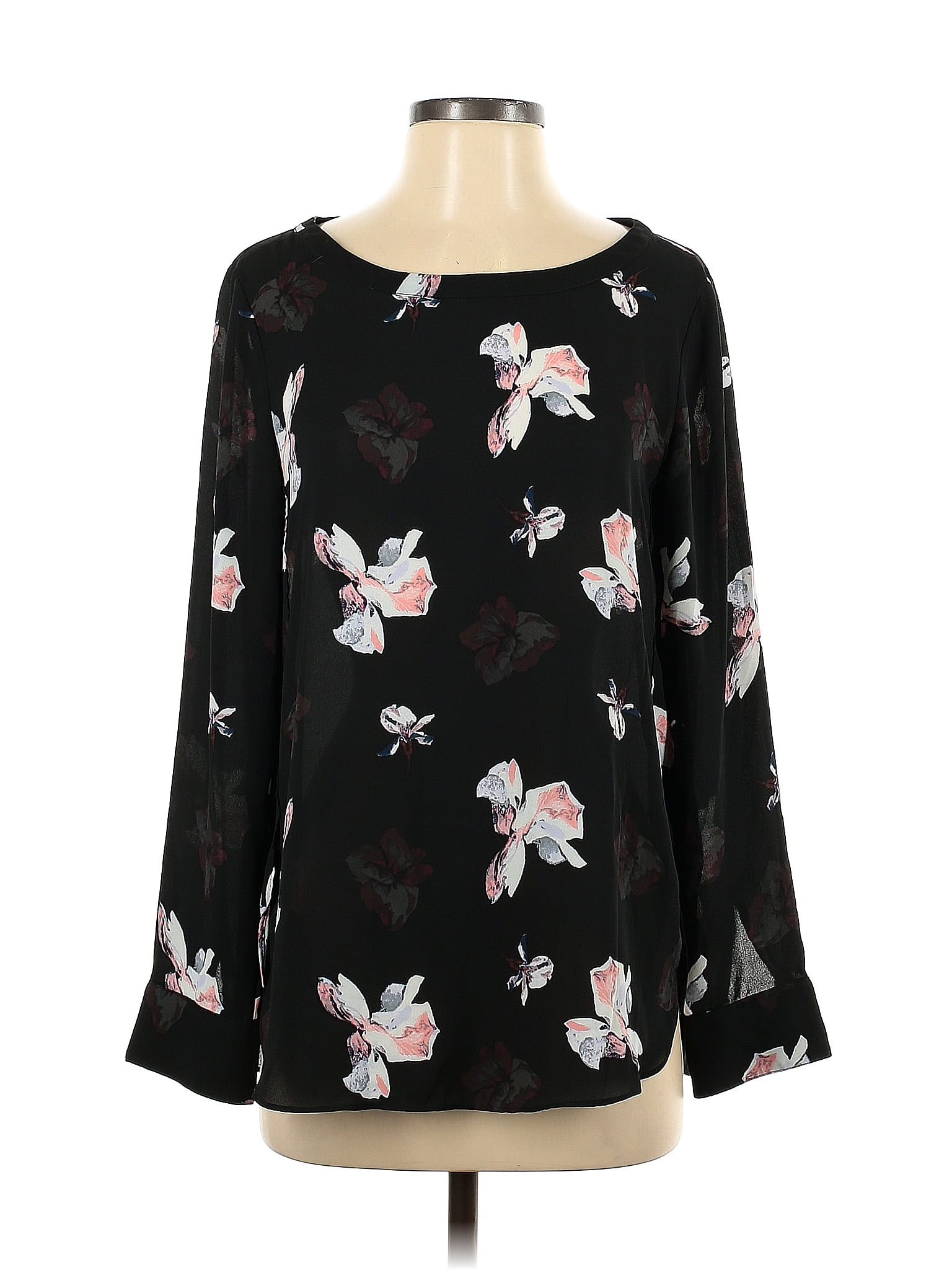 Banana Republic 100 Polyester Floral Black Long Sleeve Blouse Size S