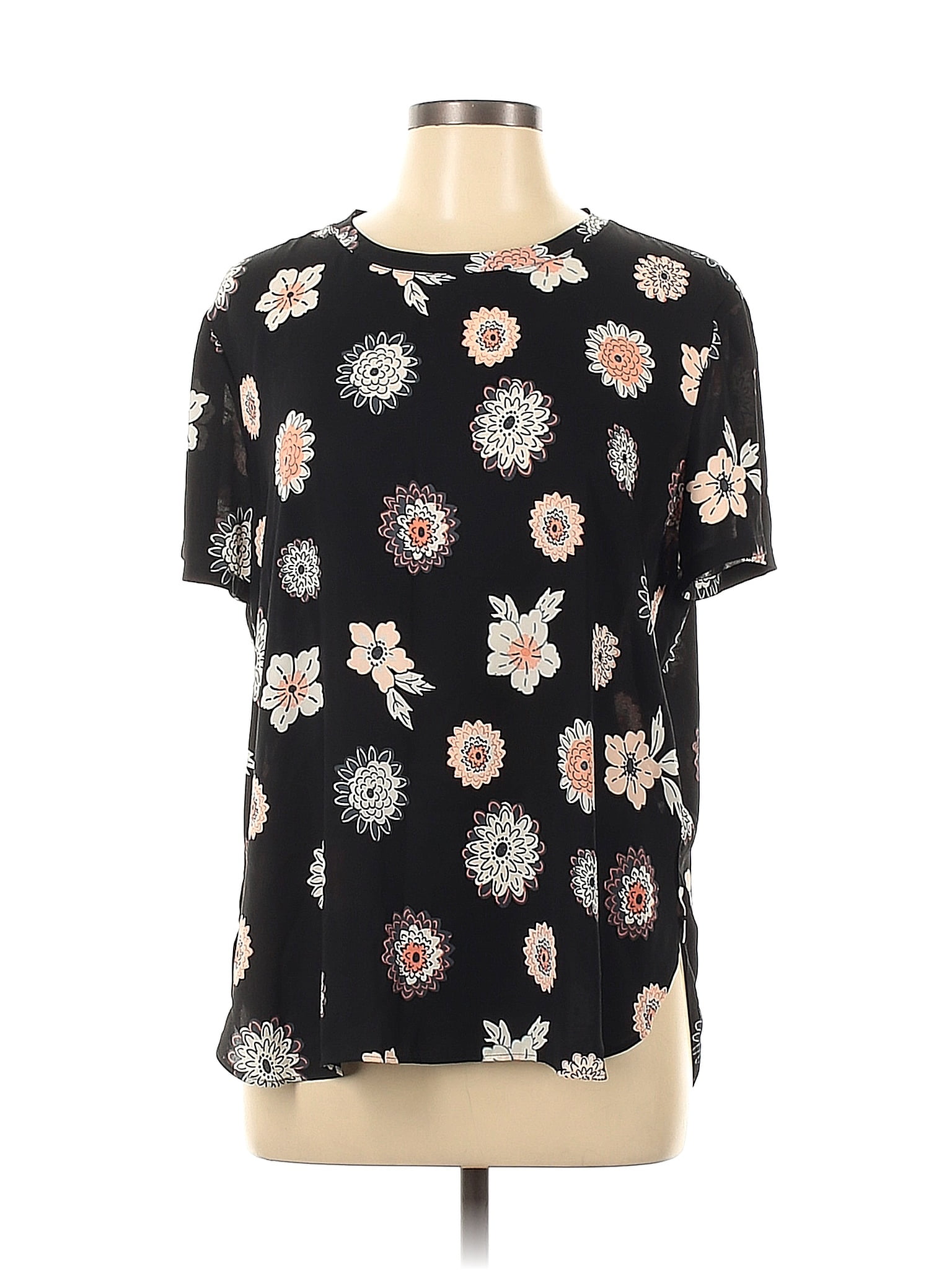 Ann Taylor LOFT 100% Polyester Black Short Sleeve Blouse Size L - 63% ...