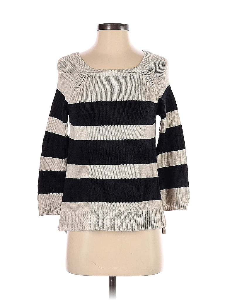 Ann Taylor LOFT 100% Cotton Color Block Stripes Gray Pullover Sweater ...