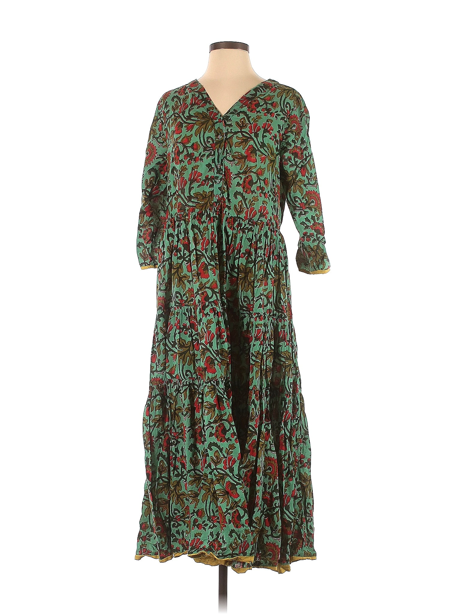 Soft Surroundings 100 Cotton Floral Multi Color Green Casual Dress