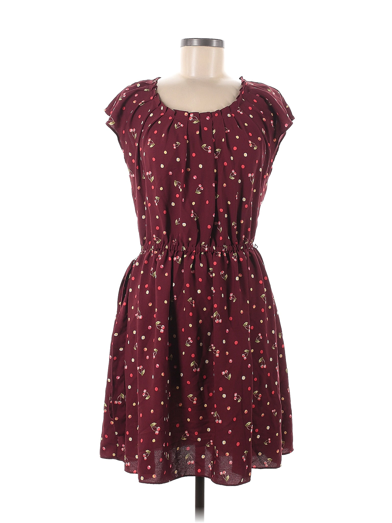 LC Lauren Conrad 100% Polyester Polka Dots Maroon Burgundy Casual Dress ...