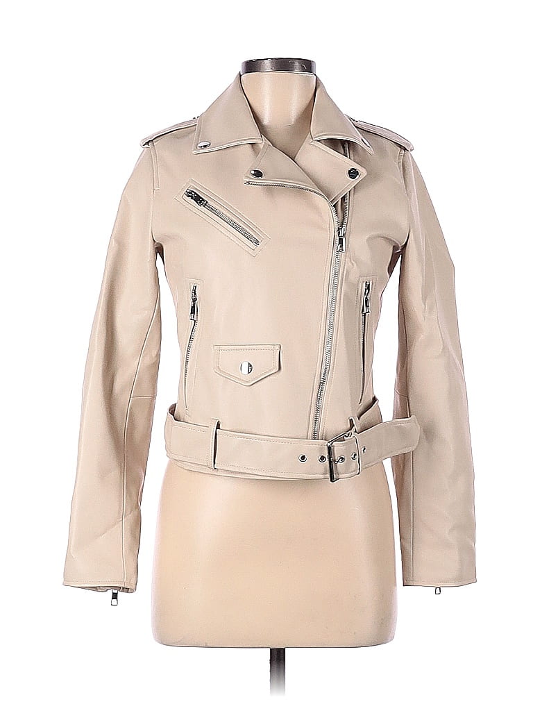 Zara Tan Leather Jacket Size M 48 off thredUP